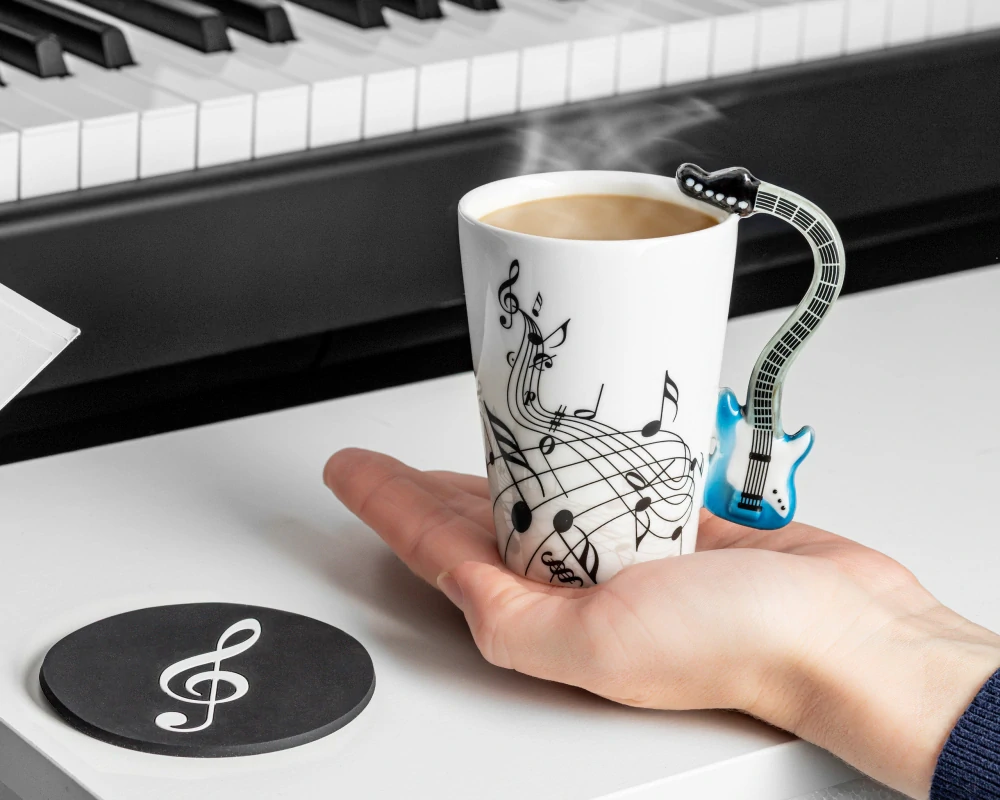 Music hrnek modrá kytara + podtácek