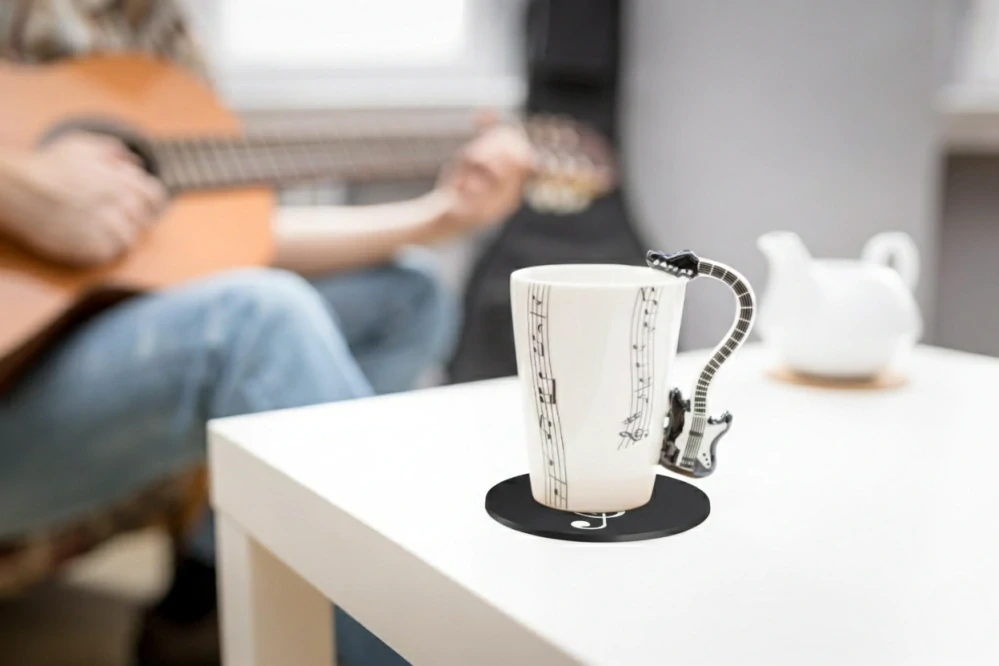 Music hrnek černá kytara + podtácek