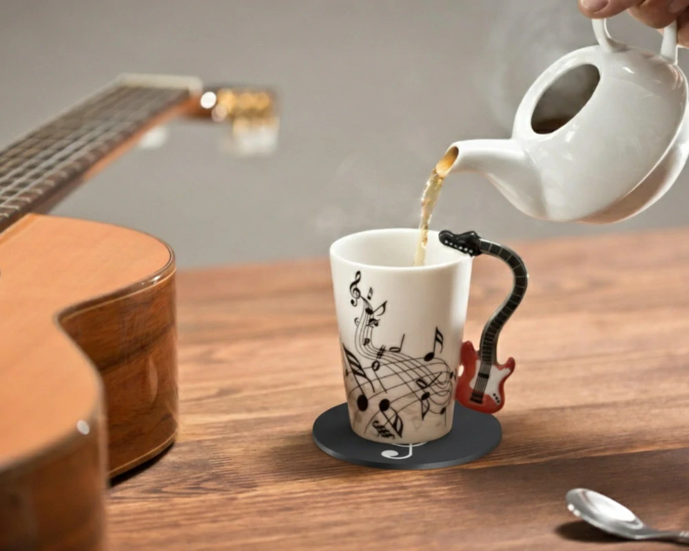 Music hrnek červená kytara + podtácek